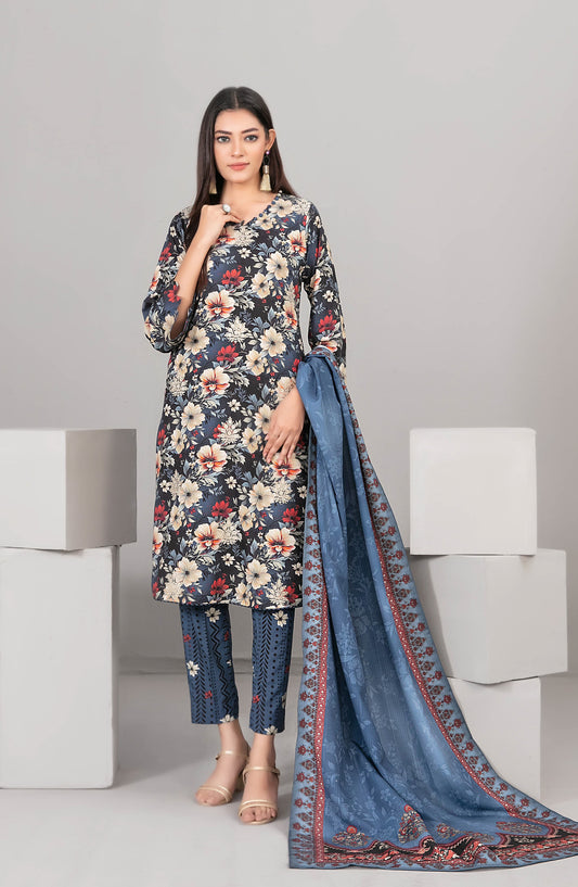 Rabiyah by Tawakkal Fabrics Exclusive Staple Print Unstitched 3 Piece Suit - D-5172 - TF25RABI - Blue - Winter Collection