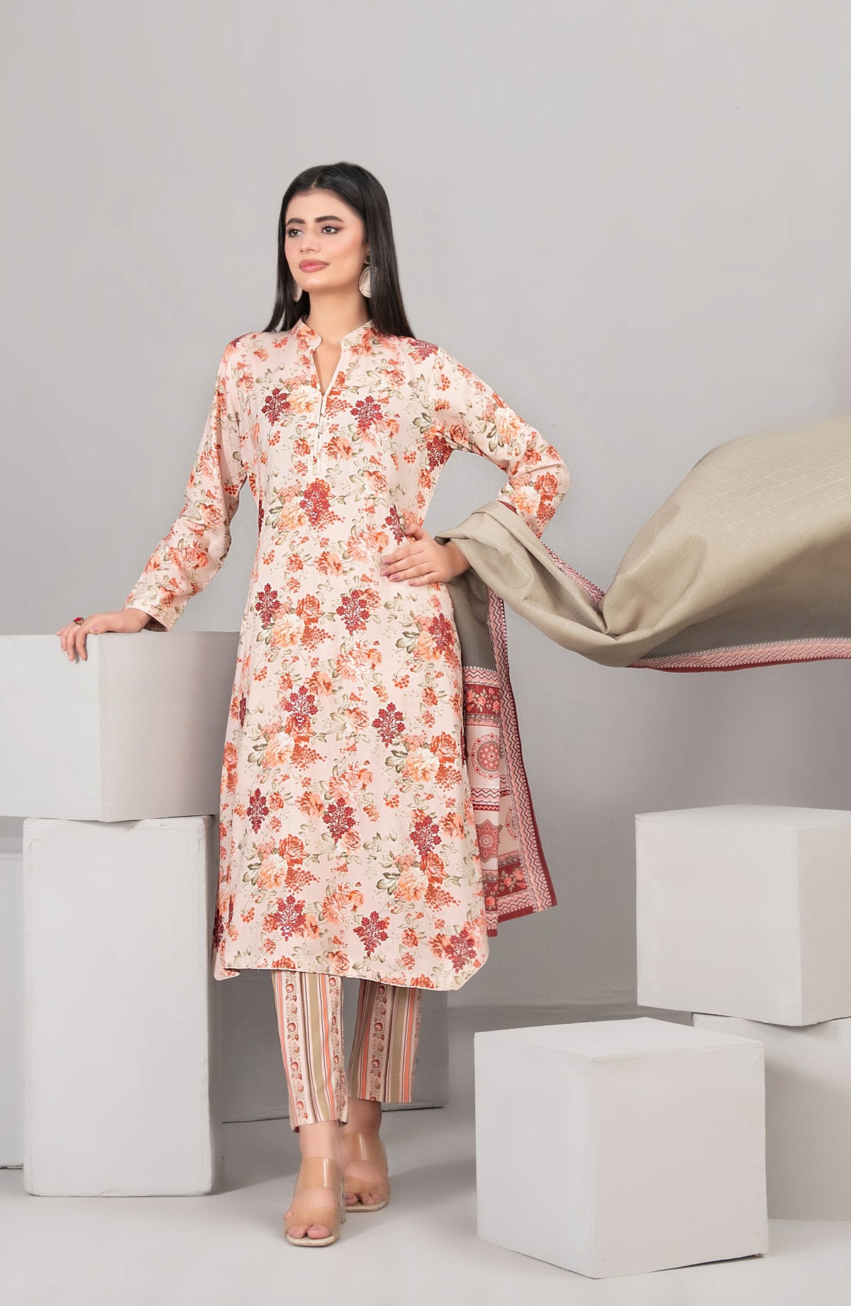 Rabiyah by Tawakkal Fabrics Exclusive Staple Print Unstitched 3 Piece Suit - D-5171 - TF25RABI - Peach - Winter Collection