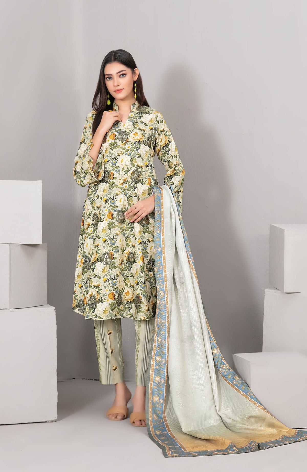 Rabiyah by Tawakkal Fabrics Exclusive Staple Print Unstitched 3 Piece Suit - D-5166 - TF25RABI - Yellow - Winter Collection