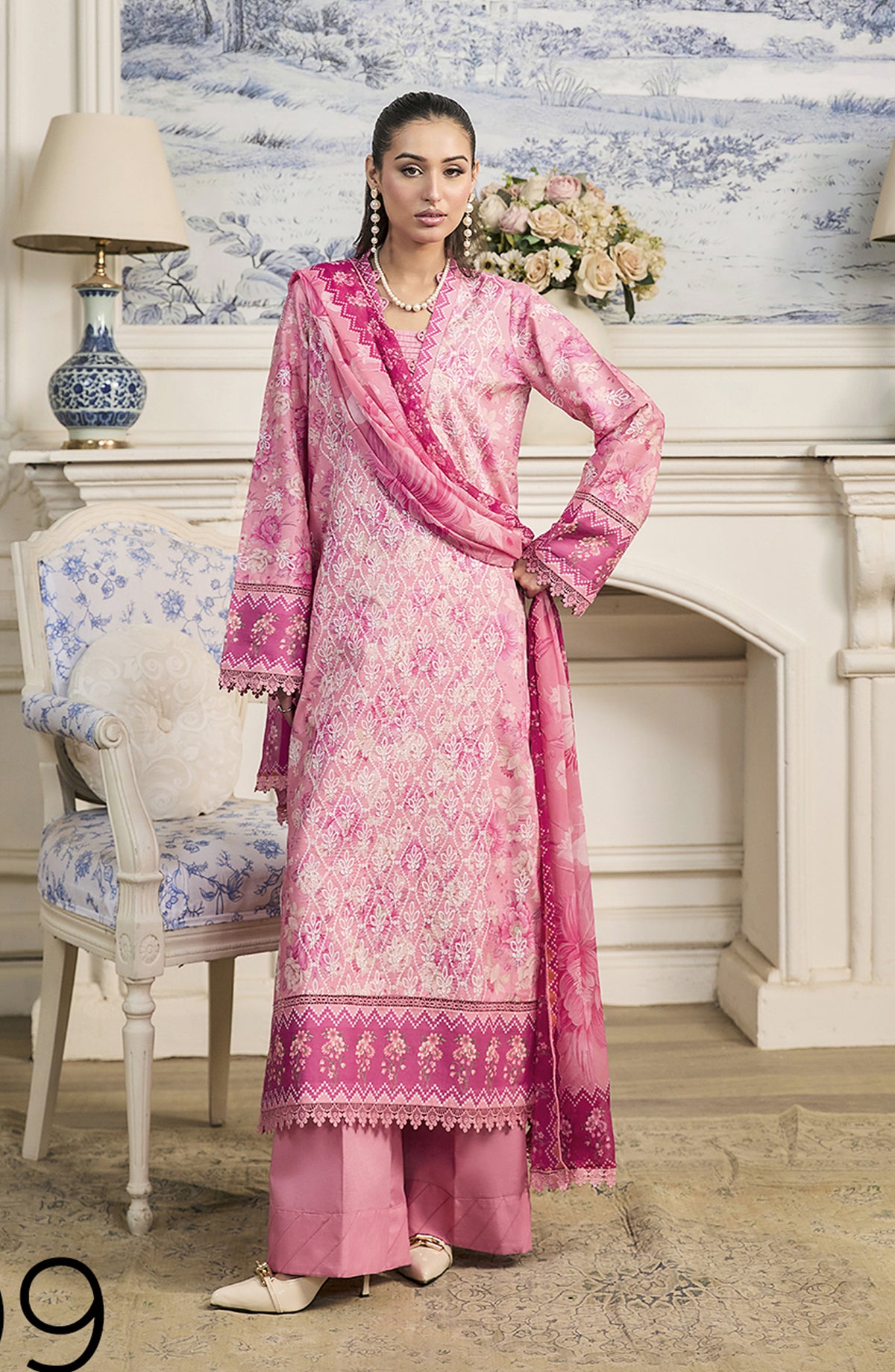Raha by RajBari Chikankari Lawn Unstitched 3 Piece Suit - D-09 - RJB26RH - Pink - Summer Collection