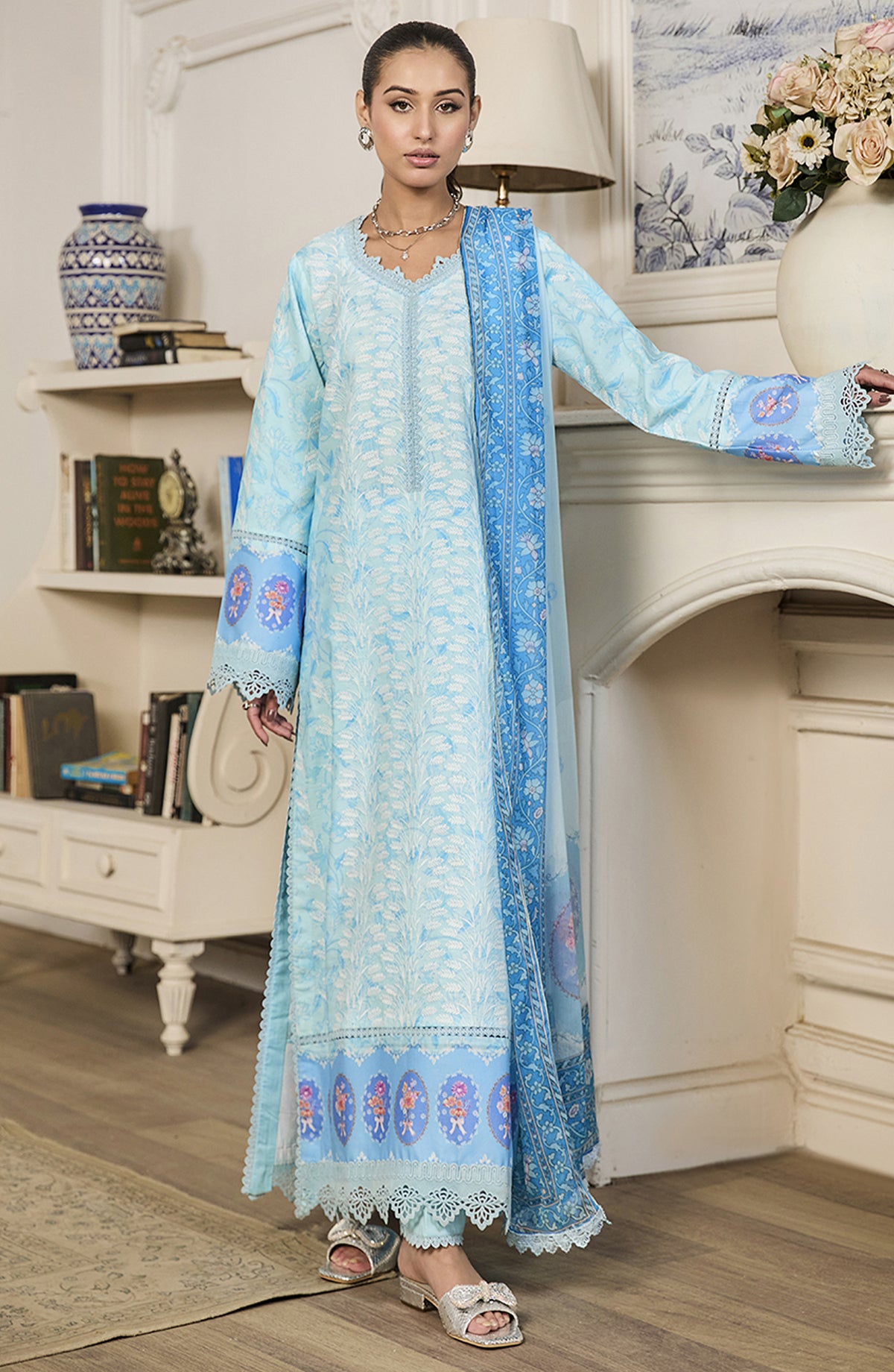 Raha by RajBari Chikankari Lawn Unstitched 3 Piece Suit - D-05 - RJB26RH - Blue - Summer Collection
