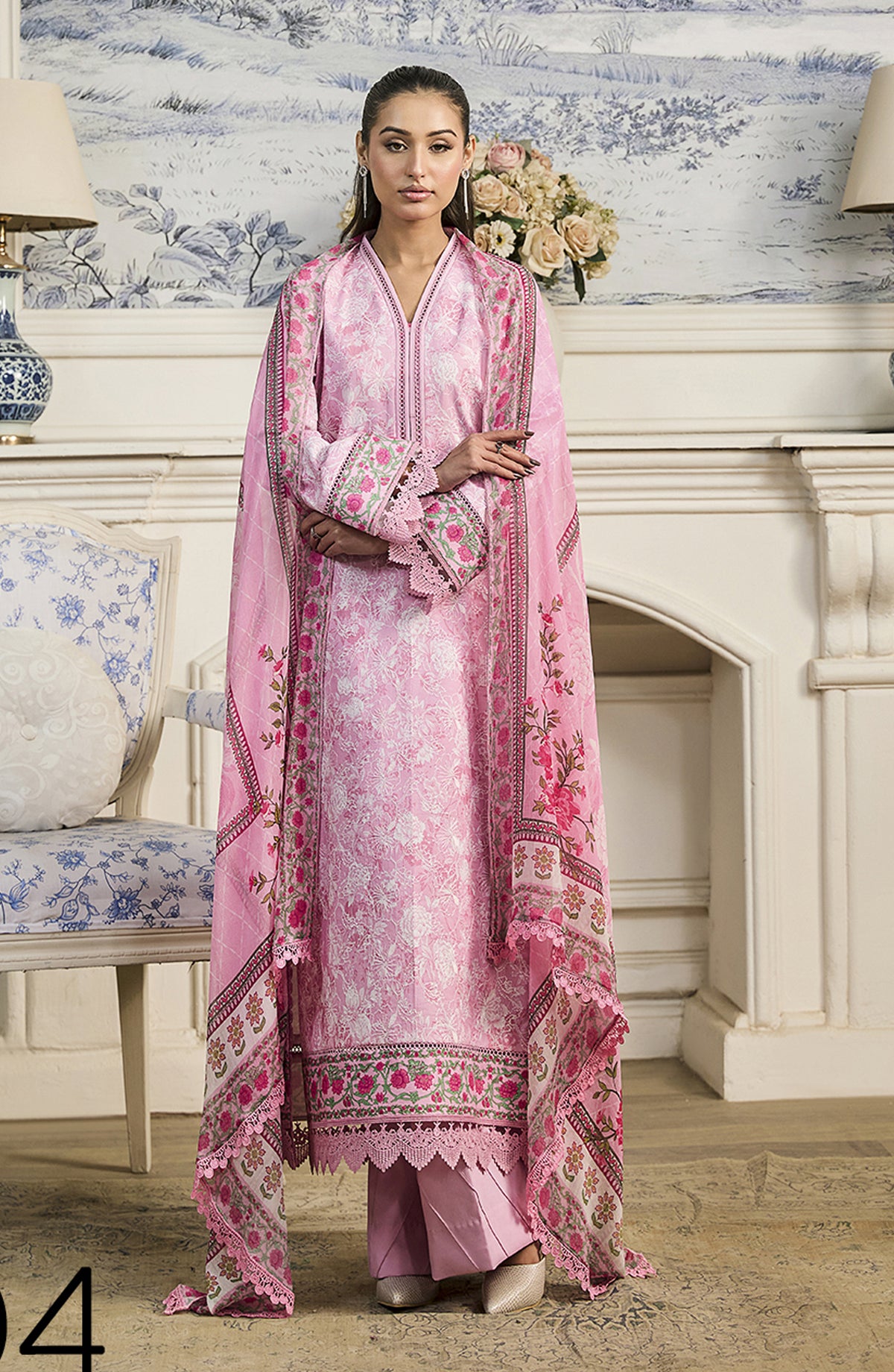 Raha by RajBari Chikankari Lawn Unstitched 3 Piece Suit - D-04 - RJB26RH - Pink - Summer Collection