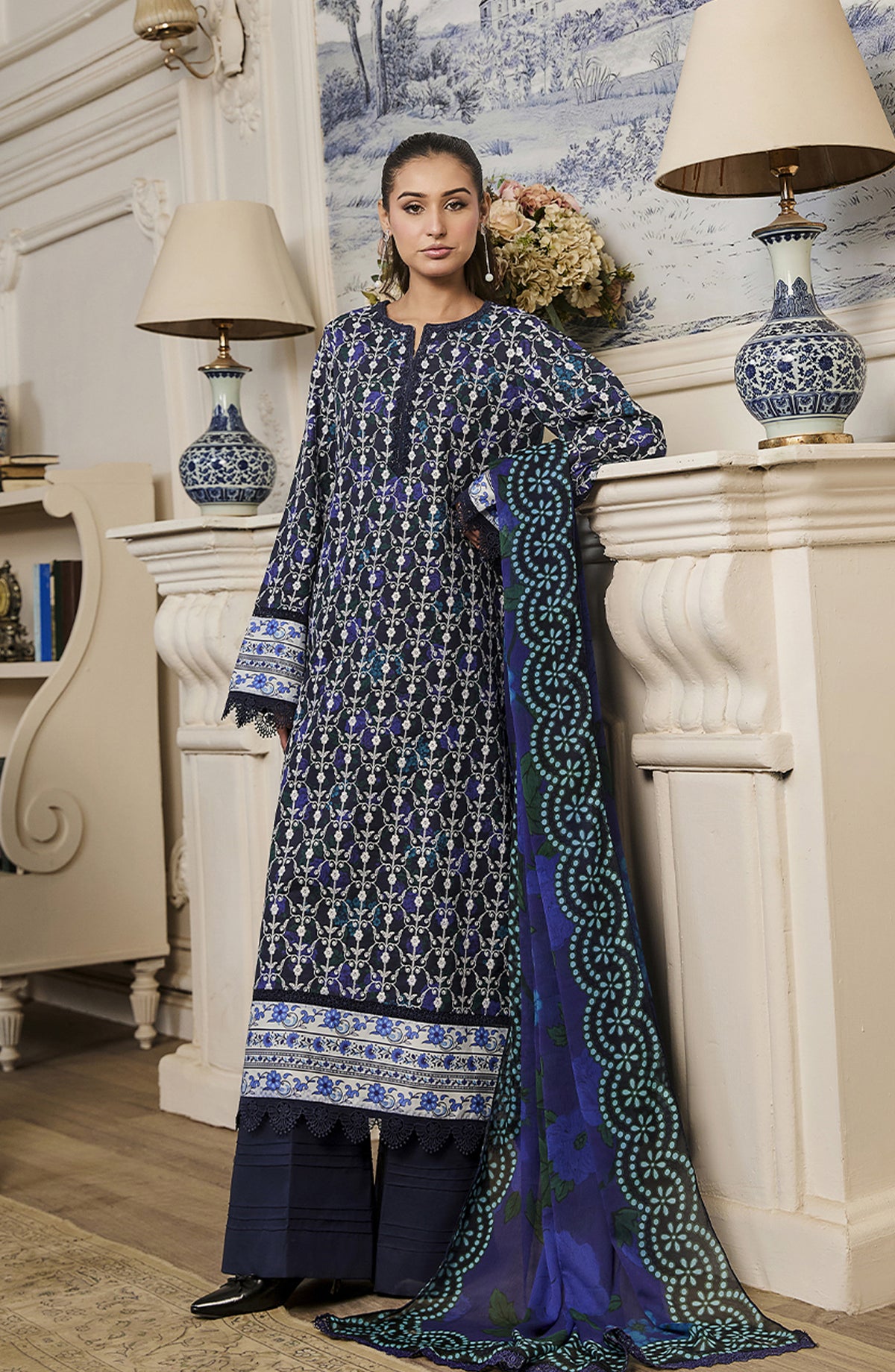Raha by RajBari Chikankari Lawn Unstitched 3 Piece Suit - D-02 - RJB26RH - Blue - Summer Collection