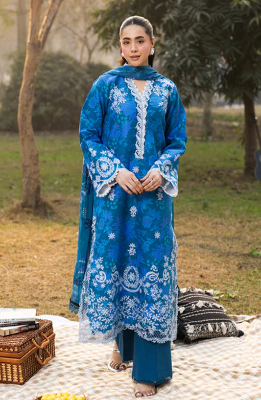 RajBari Embroidered Lawn Unstitched 3 Piece Suit - D-12 - RJB26PN - Blue - Summer Collection