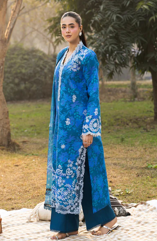 RajBari Embroidered Lawn Unstitched 3 Piece Suit - D-12 - RJB26PN - Blue - Summer Collection