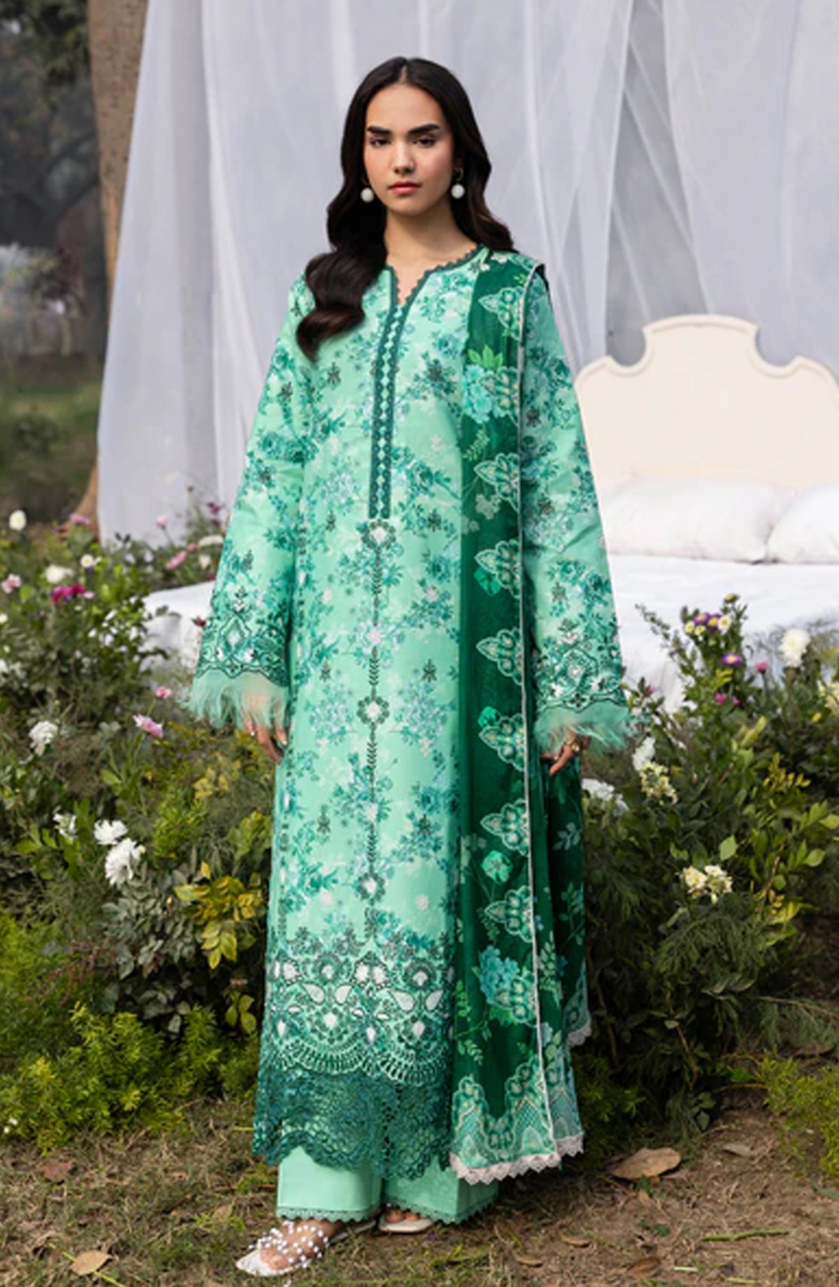 RajBari Embroidered Lawn Unstitched 3 Piece Suit - D-11 - RJB26PN - Green - Summer Collection