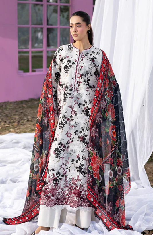 RajBari Embroidered Lawn Unstitched 3 Piece Suit - D-10 - RJB26PN - White - Summer Collection