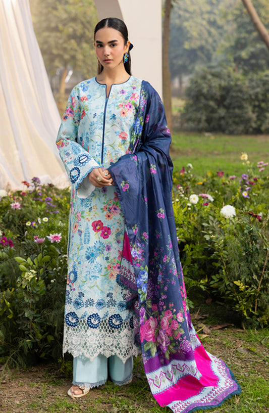RajBari Embroidered Lawn Unstitched 3 Piece Suit - D-09 - RJB26PN - Blue - Summer Collection