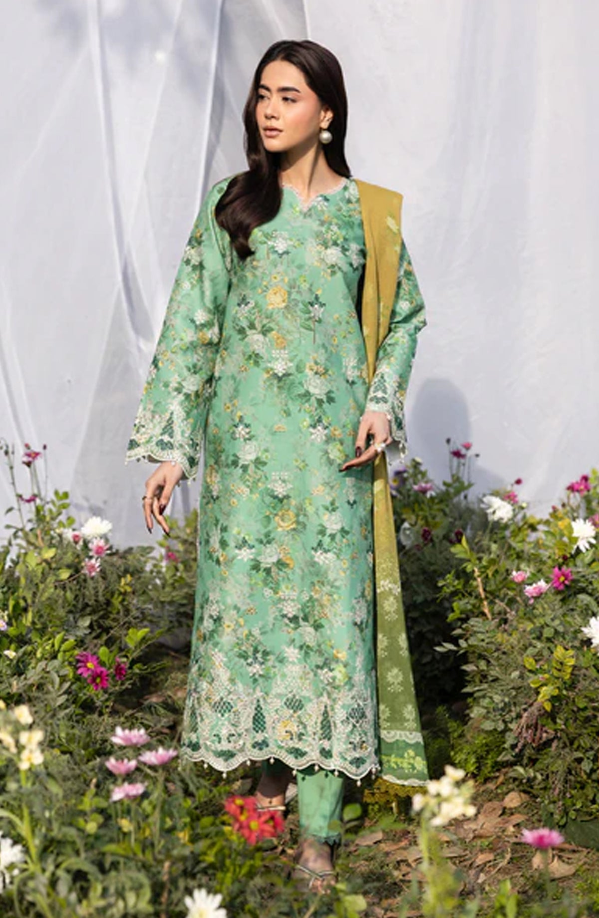 RajBari Embroidered Lawn Unstitched 3 Piece Suit - D-06 - RJB26PN - Green - Summer Collection