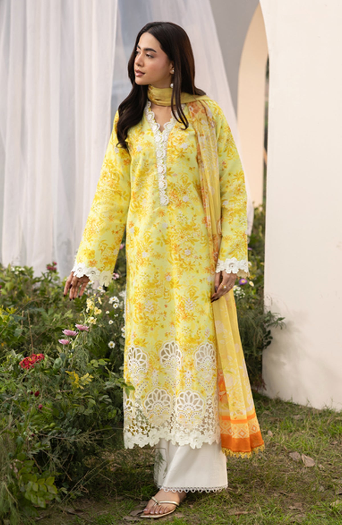 RajBari Embroidered Lawn Unstitched 3 Piece Suit - D-05 - RJB26PN - Yellow - Summer Collection