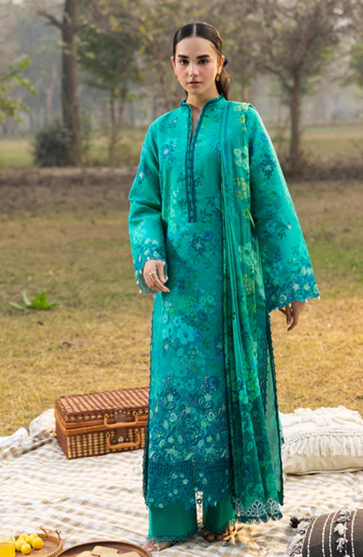 RajBari Embroidered Lawn Unstitched 3 Piece Suit - D-04 - RJB26PN - Green - Summer Collection