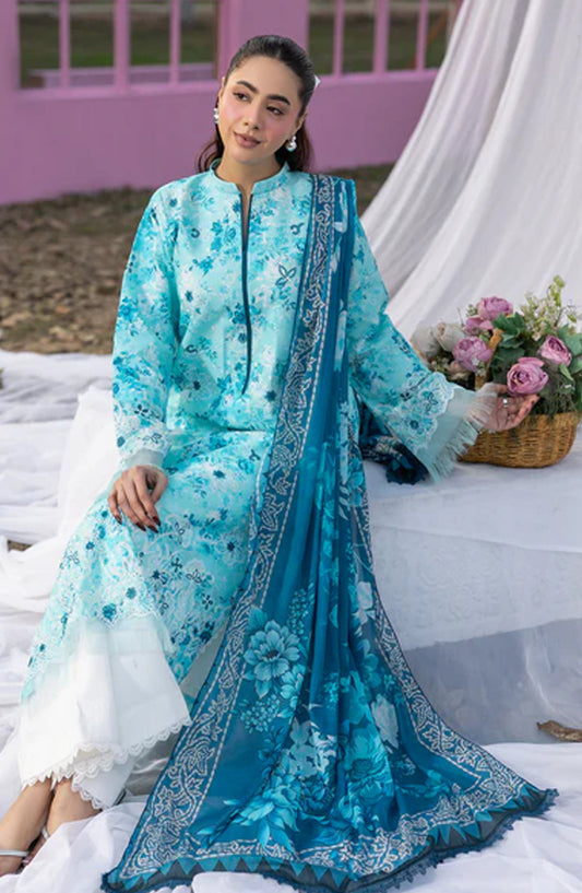 RajBari Embroidered Lawn Unstitched 3 Piece Suit - D-02 - RJB26PN - Blue - Summer Collection