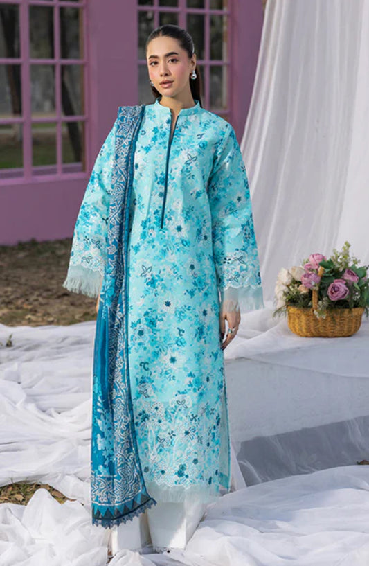 RajBari Embroidered Lawn Unstitched 3 Piece Suit - D-02 - RJB26PN - Blue - Summer Collection