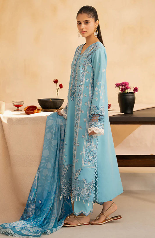 RajBari Jahaan Embroidered Premium Lawn Unstitched 3 Piece Suit - SIRA 5-B - RJB25JNP - Blue - Summer Festive Collection