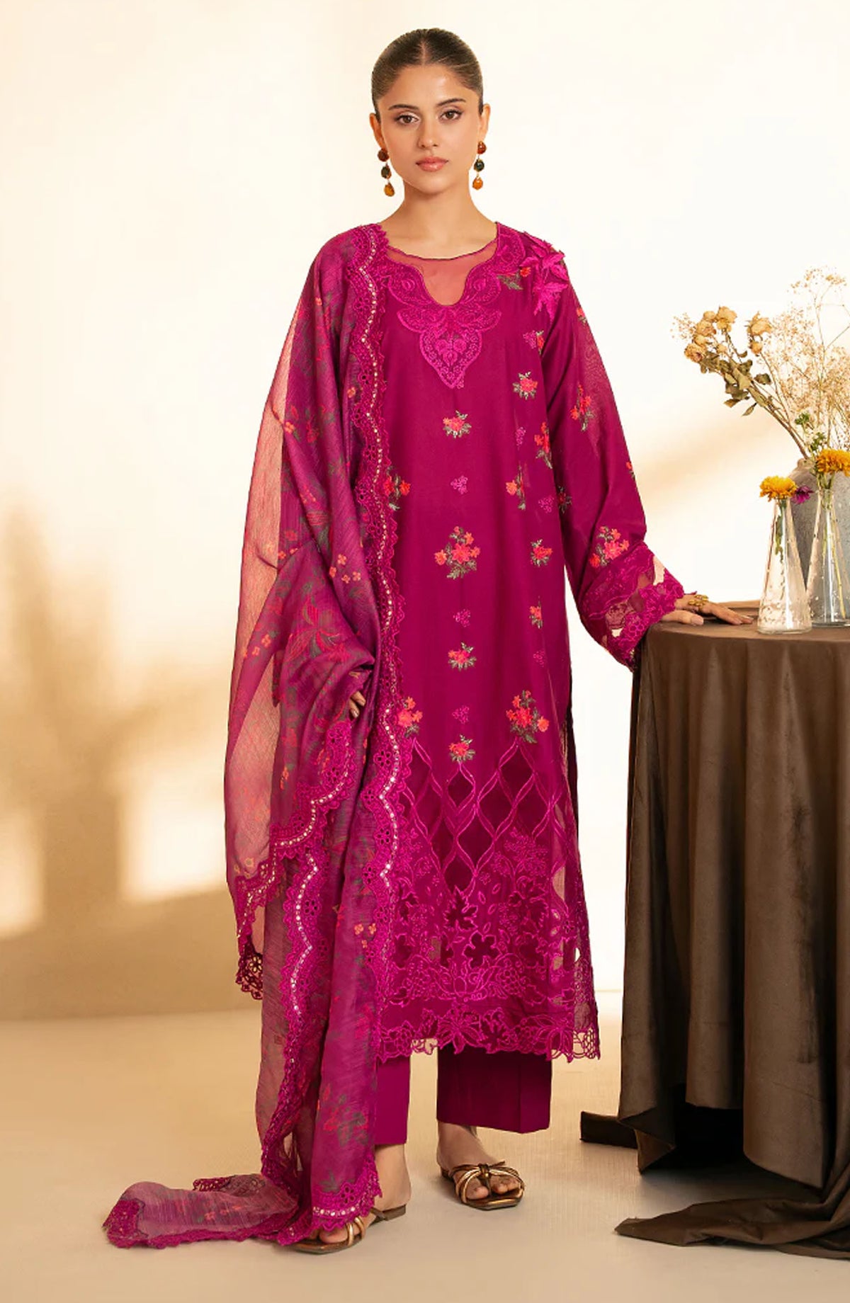 RajBari Jahaan Embroidered Premium Lawn Unstitched 3 Piece Suit - MAYA 4-B - RJB25JNP - Pink - Summer Festive Collection
