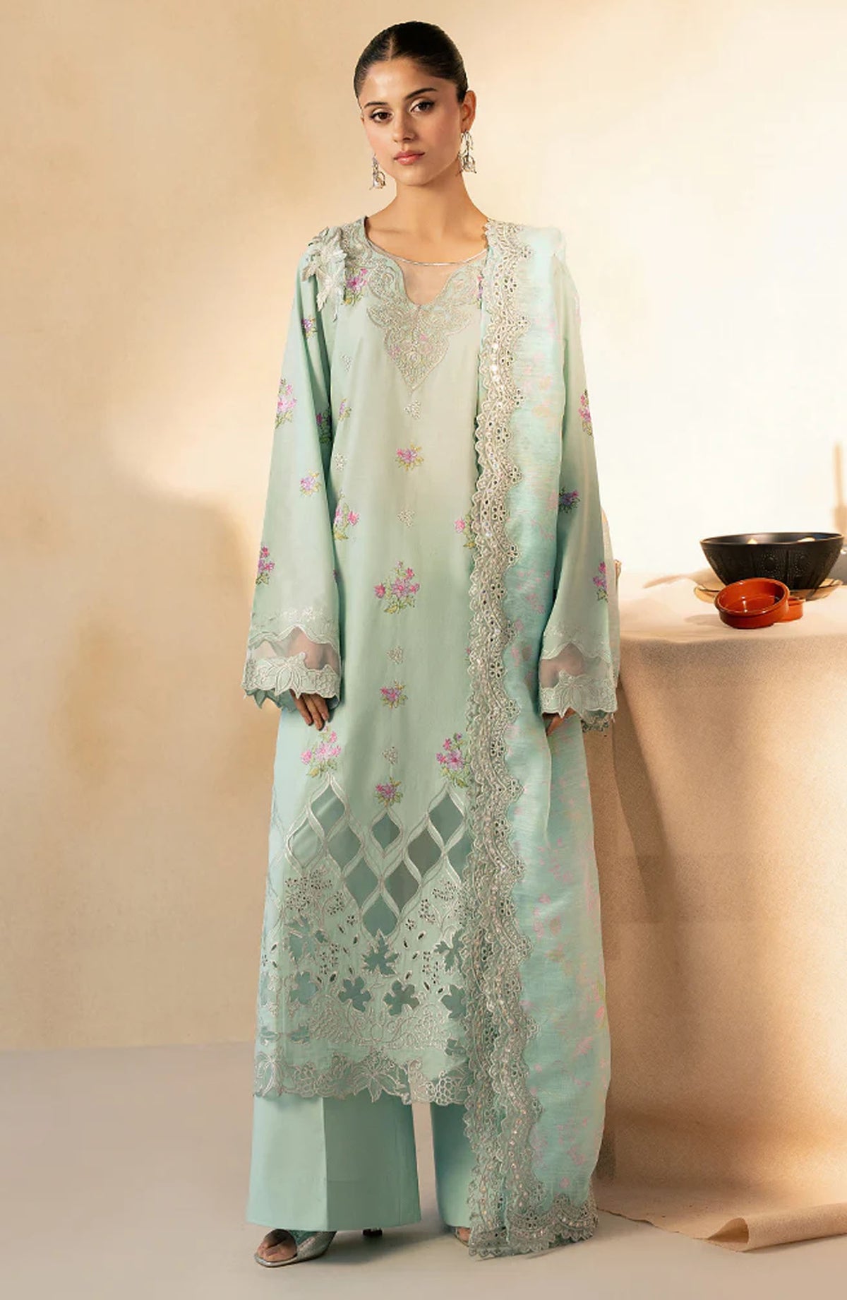 RajBari Jahaan Embroidered Premium Lawn Unstitched 3 Piece Suit - AALYA 4-A - RJB25JNP - Blue - Summer Festive Collection