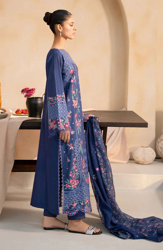 RajBari Jahaan Embroidered Premium Lawn Unstitched 3 Piece Suit - TALIAH 2-B - RJB25JNP - Blue - Summer Festive Collection