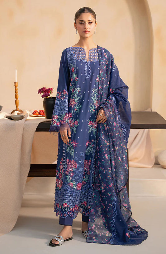 RajBari Jahaan Embroidered Premium Lawn Unstitched 3 Piece Suit - TALIAH 2-B - RJB25JNP - Blue - Summer Festive Collection