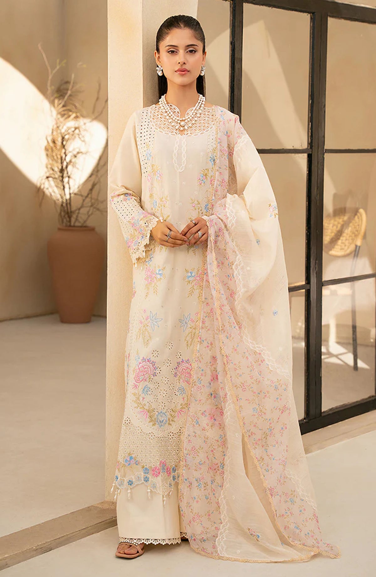 RajBari Jahaan Embroidered Premium Lawn Unstitched 3 Piece Suit - AIRA 2-A - RJB25JNP - Pink - Summer Festive Collection