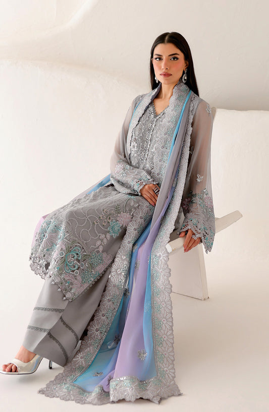 Ramsha Satrangi Embroidered Chiffon Unstitched 3 Piece Suit - ST-201 - RM26STG - Grey - Festive Collection