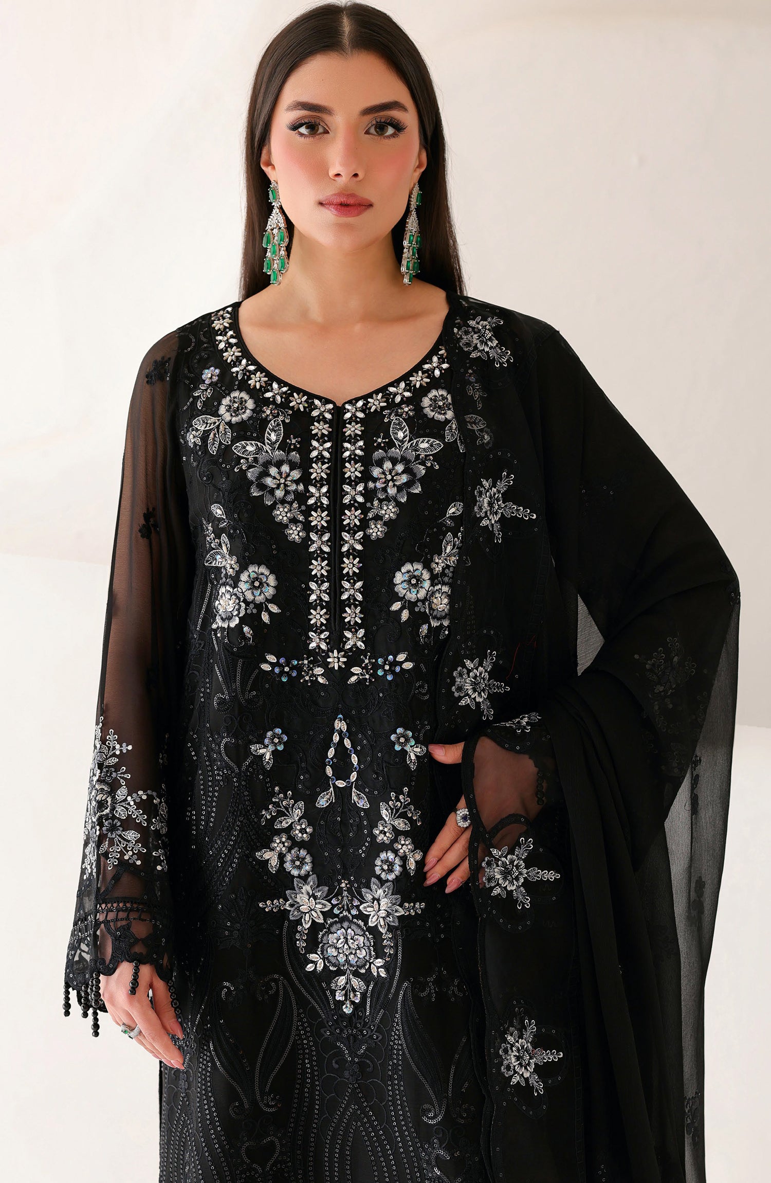 Ramsha Satrangi Embroidered Chiffon Unstitched 3 Piece Suit - ST-202 - RM26STG - Black - Festive Collection