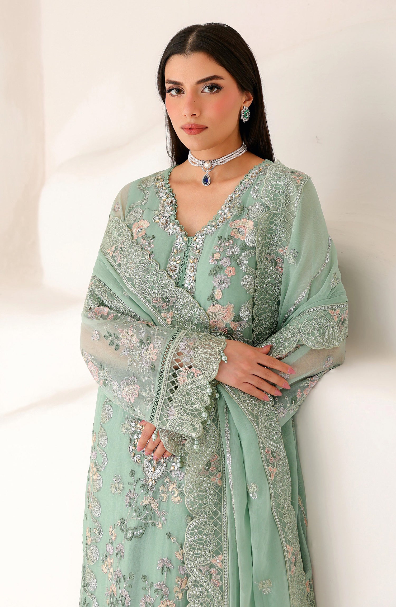Ramsha Satrangi Embroidered Chiffon Unstitched 3 Piece Suit - ST-203 - RM26STG - Green - Festive Collection