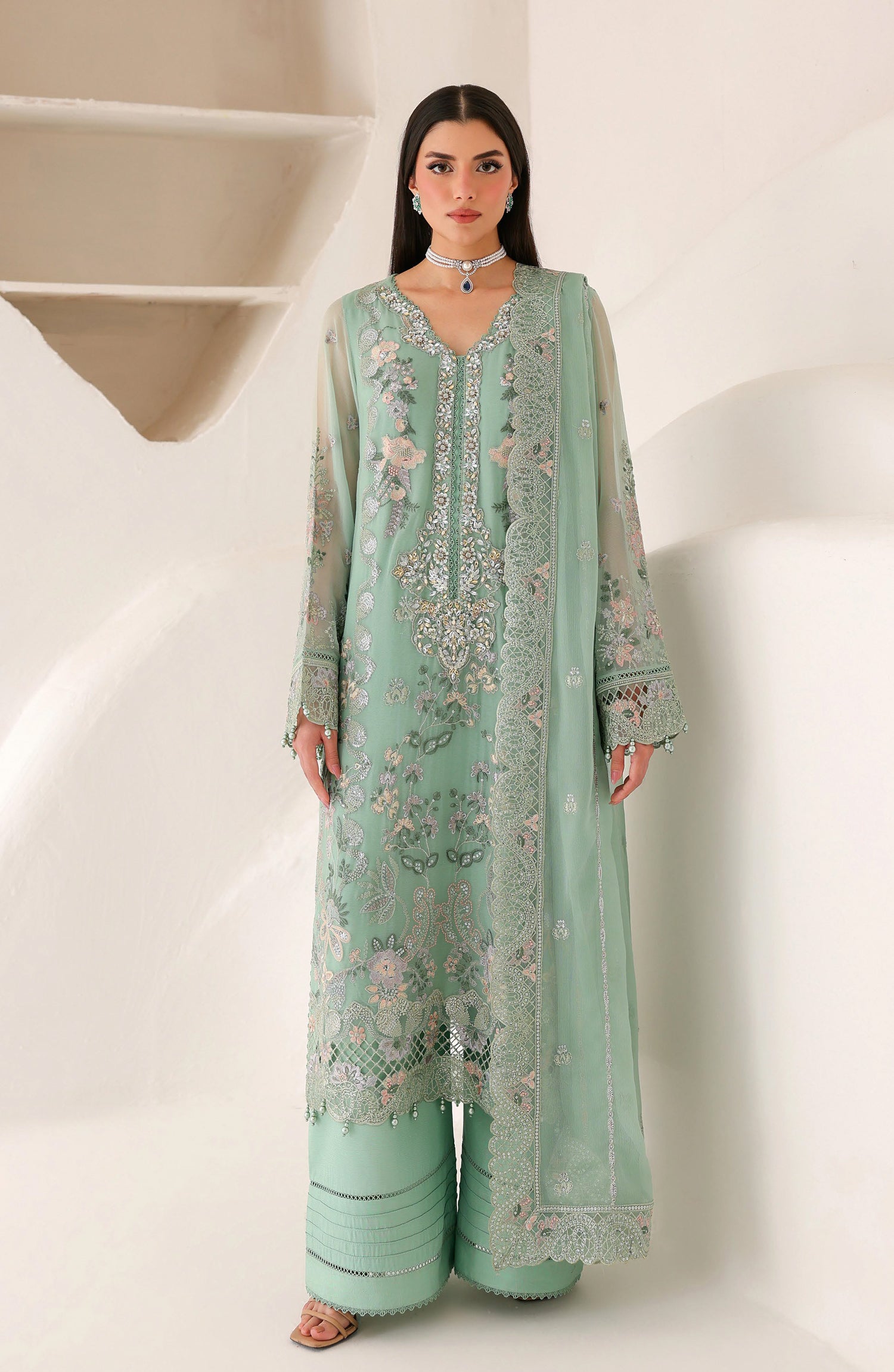 Ramsha Satrangi Embroidered Chiffon Unstitched 3 Piece Suit - ST-203 - RM26STG - Green - Festive Collection