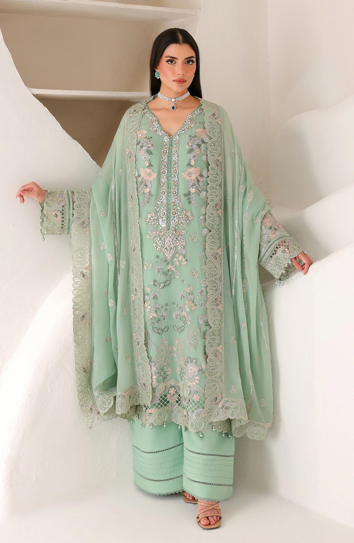 Ramsha Satrangi Embroidered Chiffon Unstitched 3 Piece Suit - ST-203 - RM26STG - Green - Festive Collection
