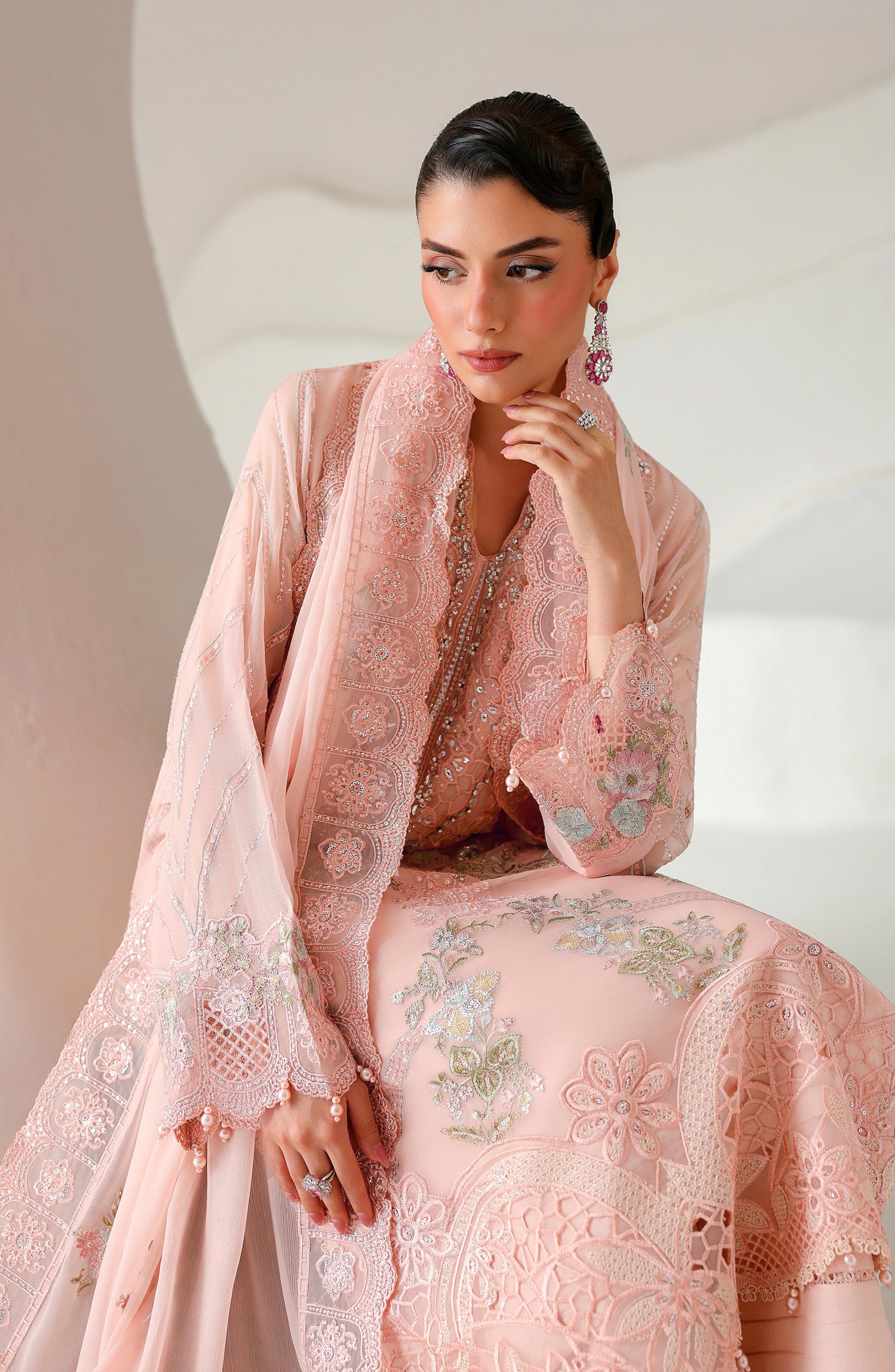 Ramsha Satrangi Embroidered Chiffon Unstitched 3 Piece Suit - ST-205 - RM26STG - Pink - Festive Collection
