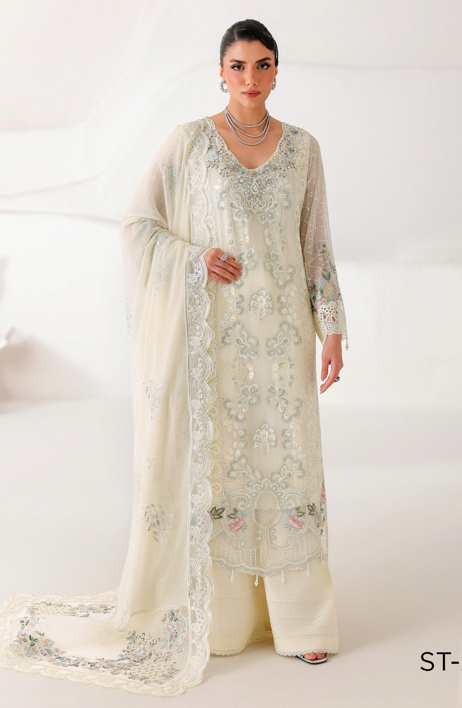 Ramsha Satrangi Embroidered Chiffon Unstitched 3 Piece Suit - ST-206 - RM26STG - Lemon - Festive Collection