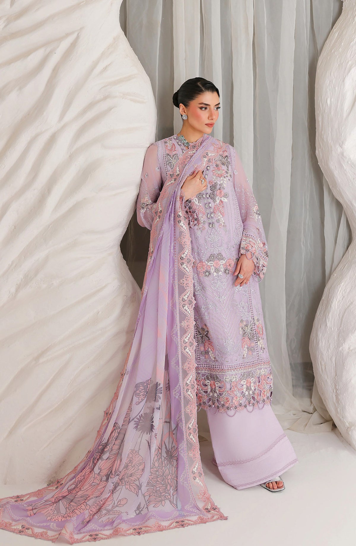 Ramsha Satrangi Embroidered Chiffon Unstitched 3 Piece Suit - ST-207 - RM26STG - Purple - Festive Collection