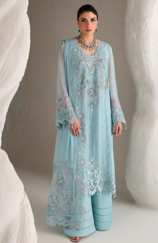 Ramsha Satrangi Embroidered Chiffon Unstitched 3 Piece Suit - ST-208 - RM26STG - Blue - Festive Collection