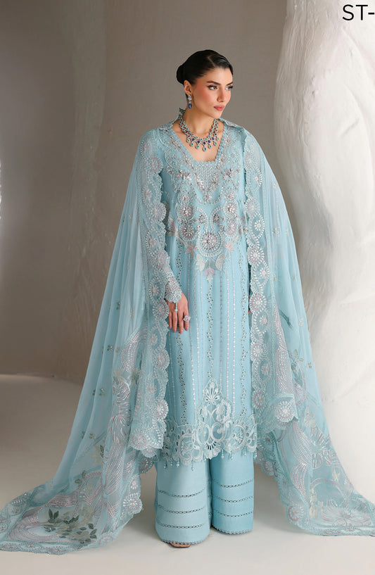Ramsha Satrangi Embroidered Chiffon Unstitched 3 Piece Suit - ST-208 - RM26STG - Blue - Festive Collection