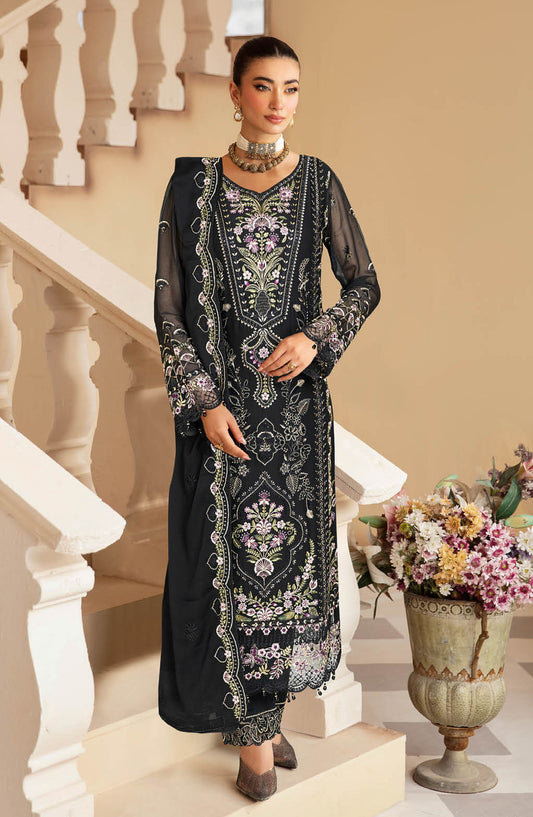 Ramsha Luxury Formals Embroidered Chiffon Stitched 3 Piece Suit - B-307 - RM25LFS - Blue - Signature Series