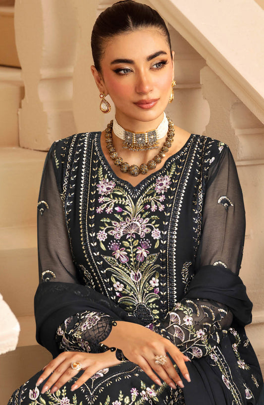 Ramsha Luxury Formals Embroidered Chiffon Stitched 3 Piece Suit - B-307 - RM25LFS - Blue - Signature Series