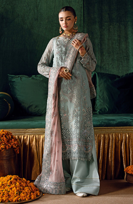 Ramsha Luxury Formals Embroidered Chiffon Stitched 3 Piece Suit - QR-206 - RM25LFS - Blue - Signature Series
