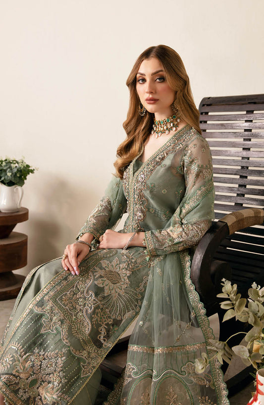 Ramsha Luxury Formals Embroidered Organza Stitched 3 Piece Suit - E-106 - RM25LFS - Green - Signature Series
