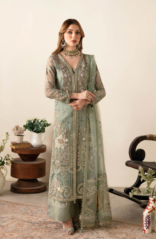 Ramsha Luxury Formals Embroidered Organza Stitched 3 Piece Suit - E-106 - RM25LFS - Green - Signature Series