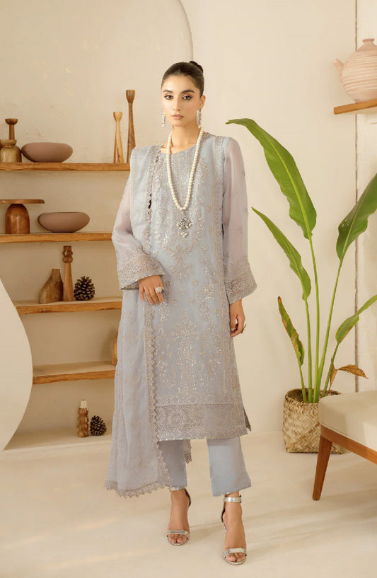 Ramsha Luxury Formals Embroidered Chiffon Stitched 3 Piece Suit - BB-110 - RM25LFS - Blue - Signature Series