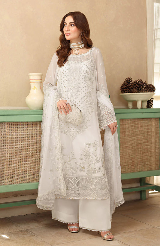 Ramsha Luxury Formals Embroidered Chiffon Stitched 3 Piece Suit - BB-203 - RM25LFS - White - Signature Series