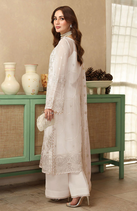 Ramsha Luxury Formals Embroidered Chiffon Stitched 3 Piece Suit - BB-203 - RM25LFS - White - Signature Series