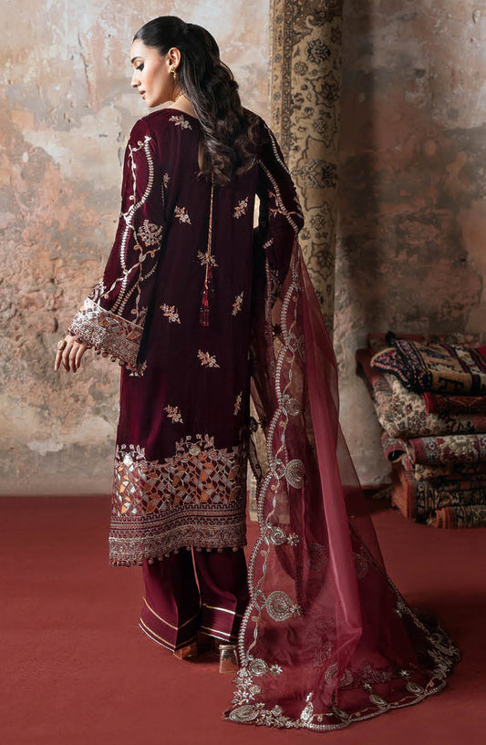 Ramsha Luxury Embroidered Velvet Unstitched 3 Piece Suit - V-701 - RM25VLT - Maroon - Winter Collection