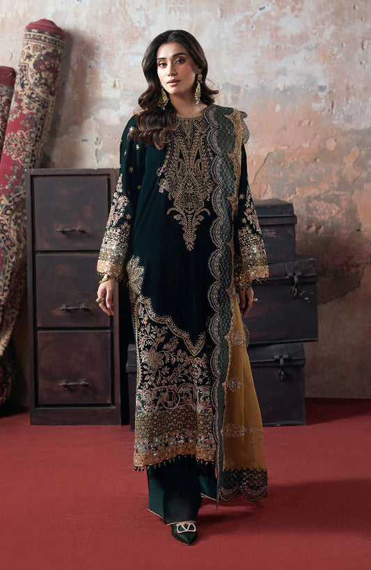 Ramsha Luxury Embroidered Velvet Unstitched 3 Piece Suit - V-702 - RM25VLT - Green - Winter Collection