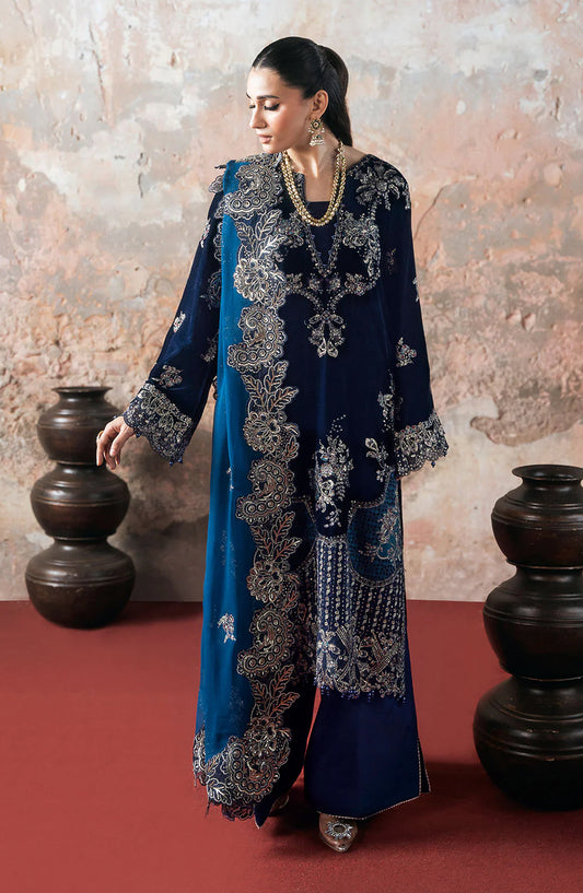 Ramsha Luxury Embroidered Velvet Unstitched 3 Piece Suit - V-703 - RM25VLT - Blue - Winter Collection