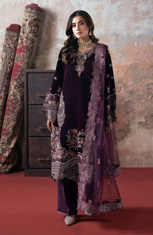 Ramsha Luxury Embroidered Velvet Unstitched 3 Piece Suit - V-704 - RM25VLT - Purple - Winter Collection