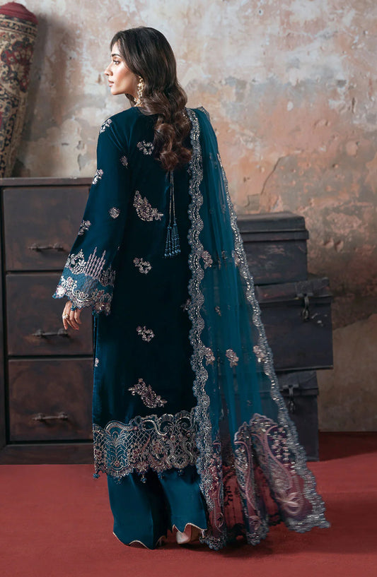 Ramsha Luxury Embroidered Velvet Unstitched 3 Piece Suit - V-707 - RM25VLT - Teal - Winter Collection
