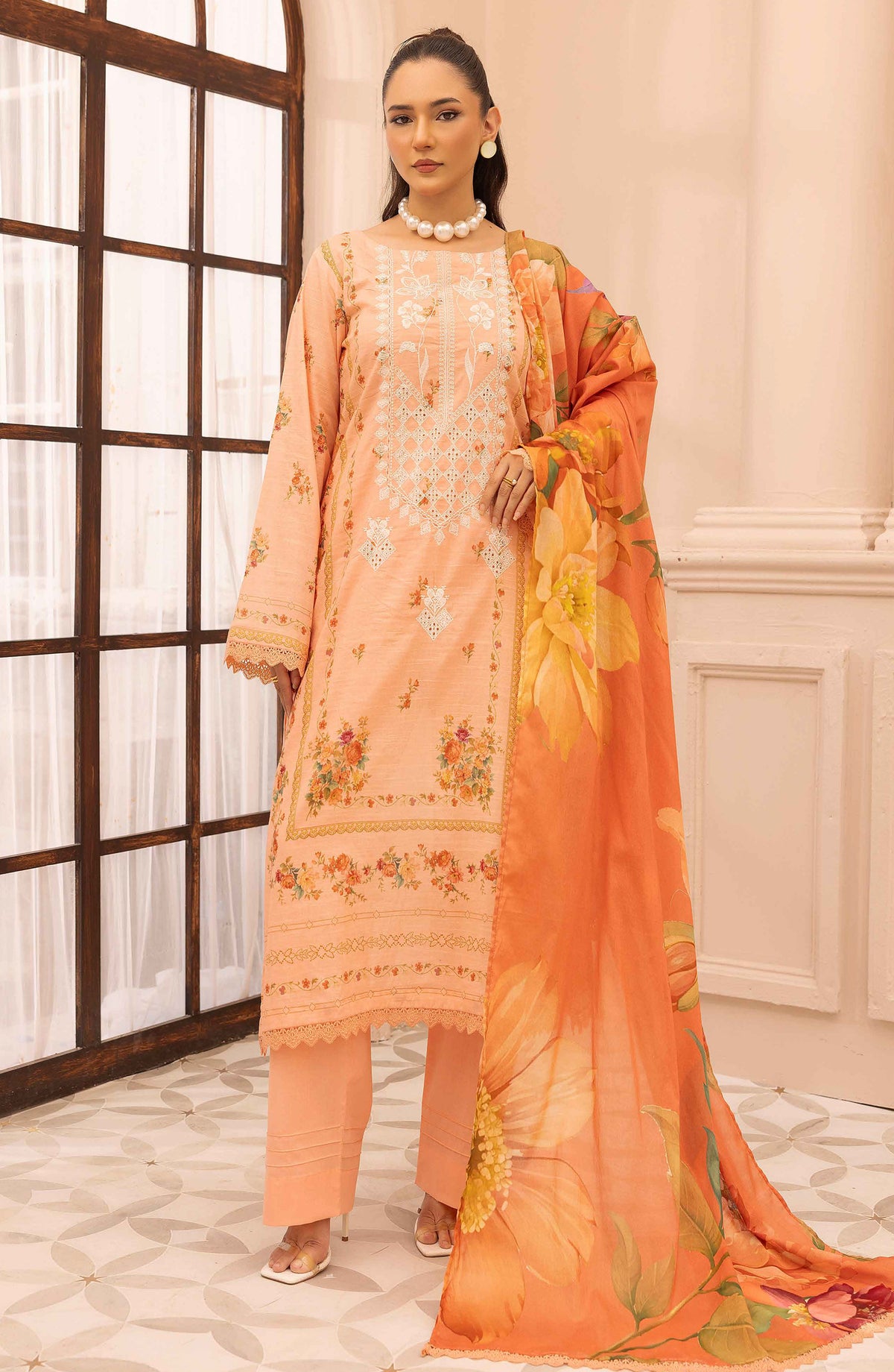 Rang Nagar by Al Karim Embroidered Lawn Unstitched 3 Piece Suit - RN-736 - AK26RNG - Pink - Summer Collection