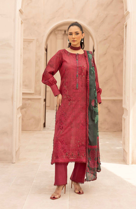 Rang Nagar by Al Karim Embroidered Lawn Unstitched 3 Piece Suit - RN-732 - AK26RNG - Red - Summer Collection