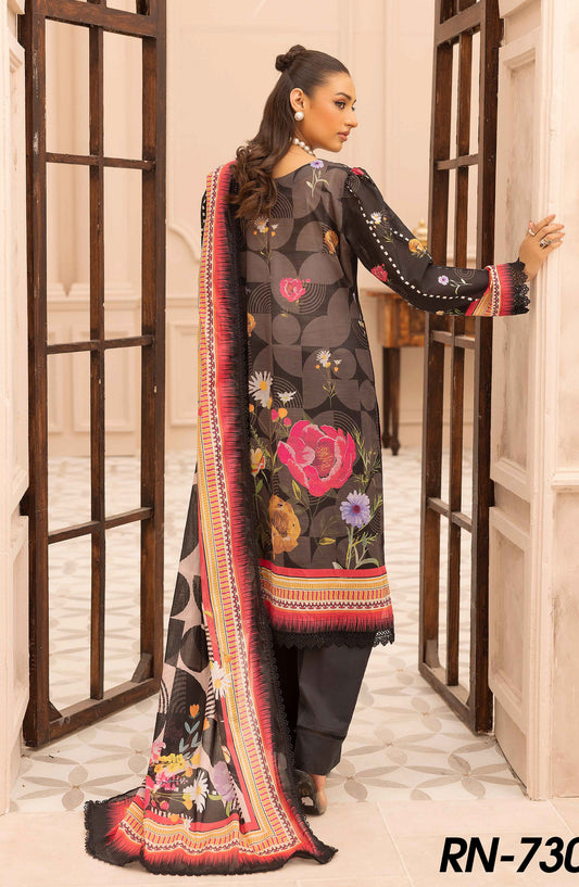 Rang Nagar by Al Karim Embroidered Lawn Unstitched 3 Piece Suit - RN-730 - AK26RNG - Black - Summer Collection