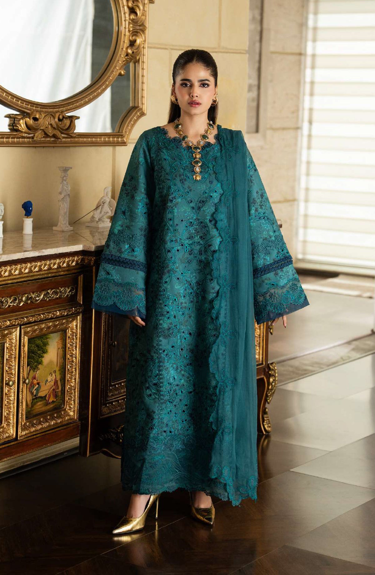 Rang Rasiya Carnation Embroidered Lawn Unstitched 3 Piece Suit - Liaro - RR26CR - Green - Festive Collection